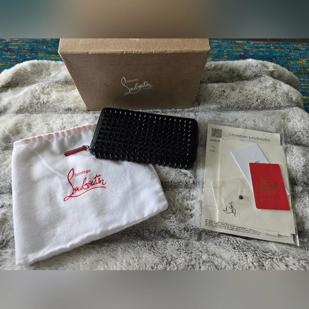 Authentic Christian Louboutin Black Studded Long Wallet‎ Zip Around Closure